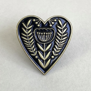 Heart Design Folk Art Pin Badge