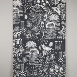 Black & White Folk Floral Pattern Teatowel