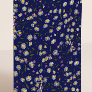 Image of Daisy and Bee card dark blue background covered in Daisy flowers and bees